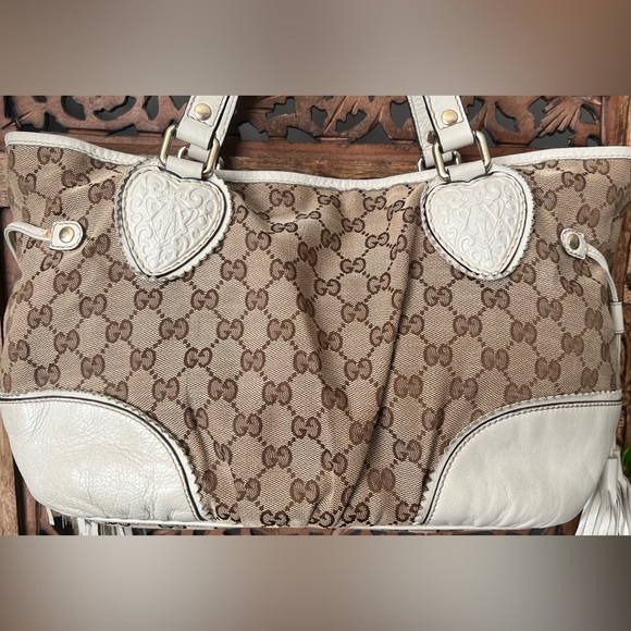 Gucci GG Mono beige / brown shoulder bag with tassels - Picture 2 of 12